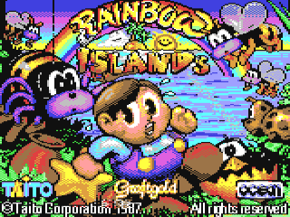 Rainbow Islands title screen for Commodore 64